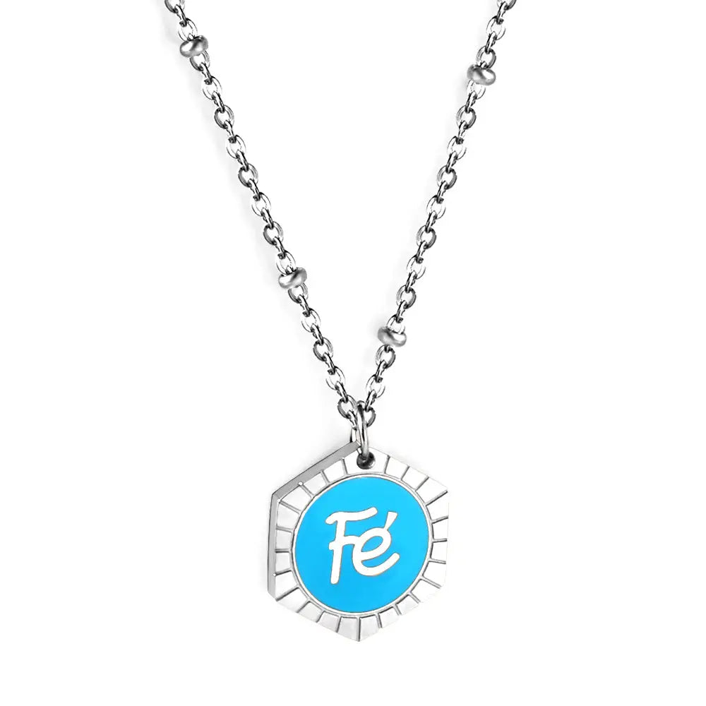 Stainless Steel Hexagon Fe Blue Accessory Necklace asonjewelry